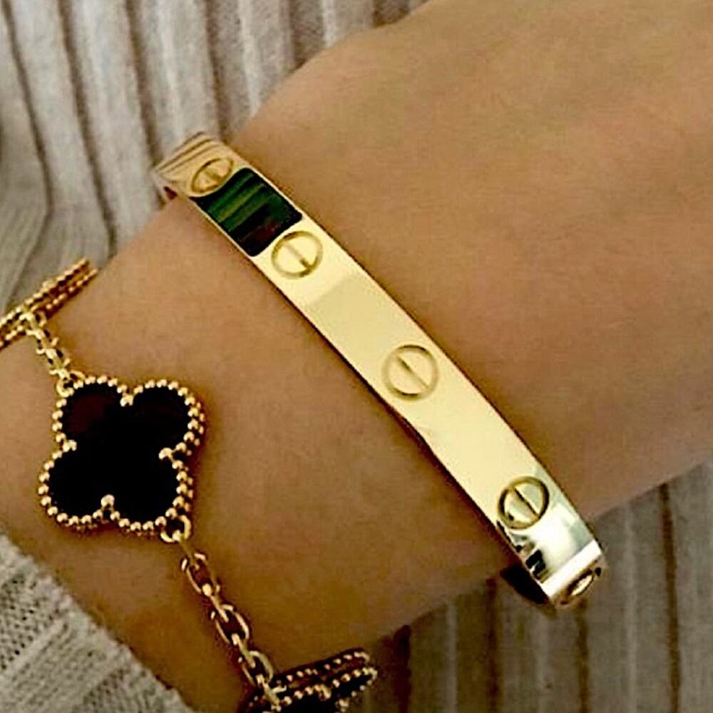 Stamped Love Bangle Bracelet No Stones Gold Plated - Picture 3 of 9